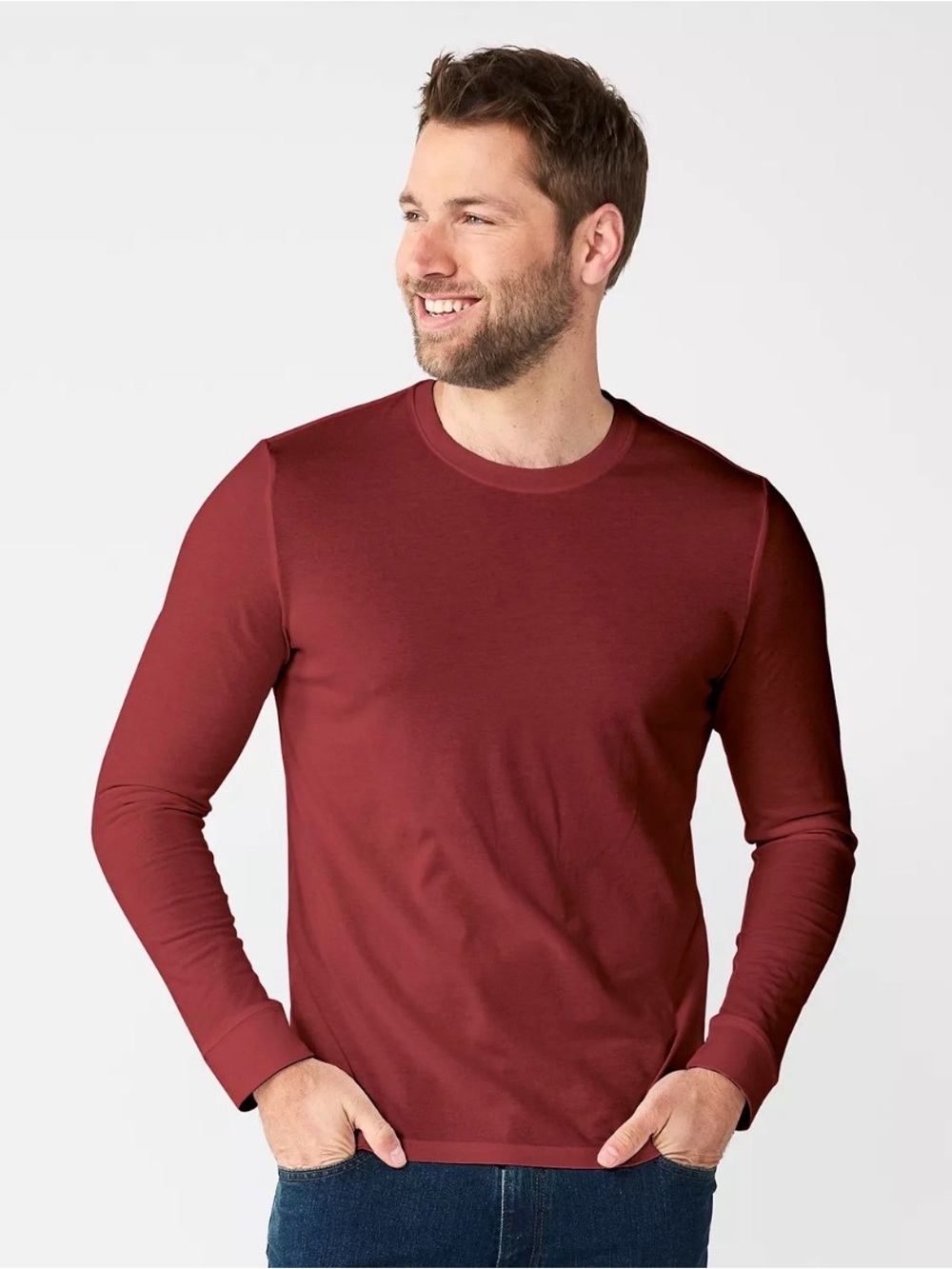 NWT Sonoma Men's Long Sleeve Crewneck Shirt - Maroon